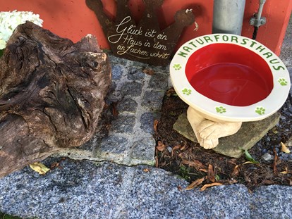 Hundehotel - Hund im Restaurant erlaubt - Österreich - Näpfe vor dem Haus - Naturforsthaus 