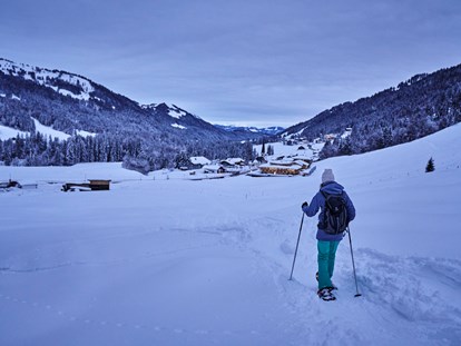 Hundehotel - Umgebungsschwerpunkt: am Land - Bayern - Schneeschuhwandern in Balderschwang - HUBERTUS MOUNTAIN REFUGIO ALLGÄU