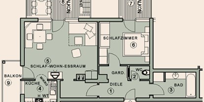 Hundehotel - Preisniveau: moderat - Füssen - Zimmerskizze Appartement Azalea - Appartement Azalea