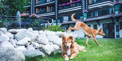 Hundehotel - Trink-/Fressnapf: vor dem Haus - Biberwier - Garten - Alpin Resort Sacher