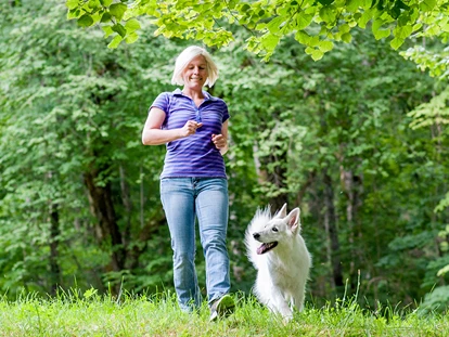 Hundehotel - Hundewiese: eingezäunt - Stötten am Auerberg - Spaziergang mit Hund - Hundesporthotel Wolf
