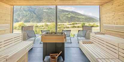 Hundehotel - Sauna - PLZ 7536 (Schweiz) - Der neue Wellnessbereich VISTA - Sauna mit atemberaubendem Panoramablick - Wanderhotel Vinschgerhof