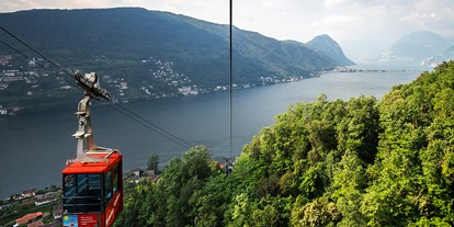 Hundehotel - Preisniveau: günstig - Lugano - Seilbahn "Funivia" von Serpiano runter an den See nach Brusino Arsizio (1 km vom Hotel entfernt) - Hotel Serpiano