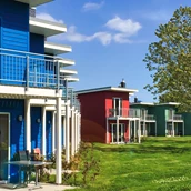 Urlaub im Ferienhaus mit Hund: Premiumhaus (Blau) Aussenansicht  - Premiumhaus im Dampland