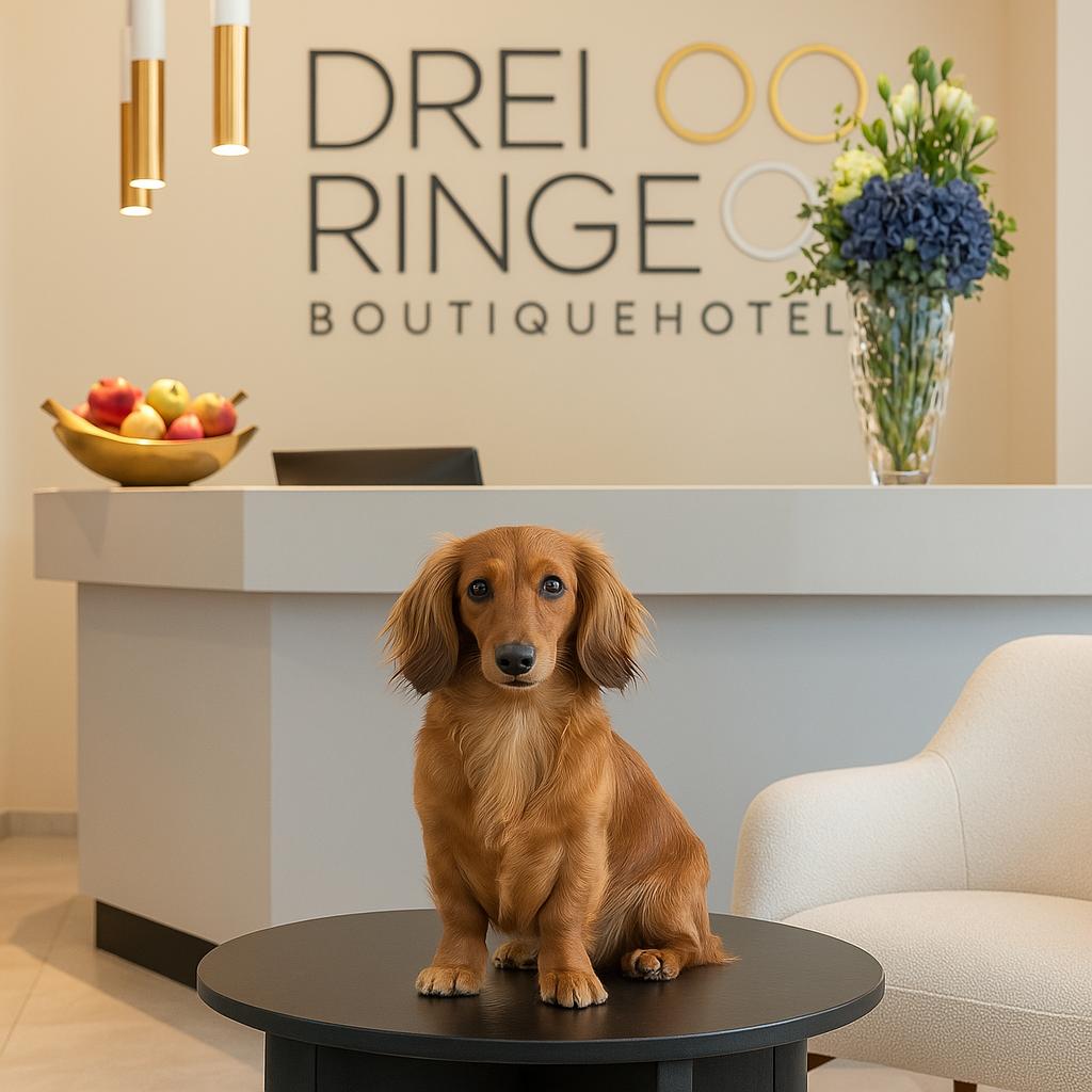 Urlaub-mit-Hund - Dackel in der Lobby vom Boutiquehotel Drei Ringe in der Nähe von Basel, Bad Säckingen, Rheinfelden - Boutiquehotel Drei Ringe