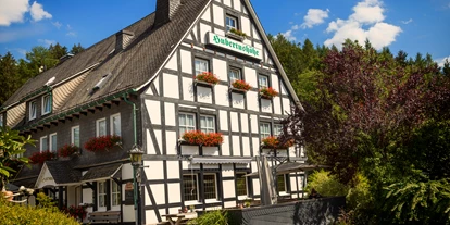 Hundehotel - Ladestation Elektroauto - Sauerland - Ansicht mit Terrasse - Hotel Hubertushöhe