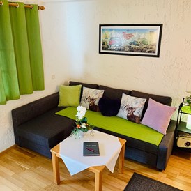 Urlaub-mit-Hund: Wohnzimmer Appartement Azalea mit gemütlichem, ausziehbarer Schlafcouch - Appartement Azalea