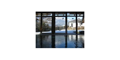 Hundehotel - Tiefkühler - Gosau - Sicht aus dem Schwimmbad durch das Panoramafenster auf die schneebedeckten Berge - Moser Ferienhäuser