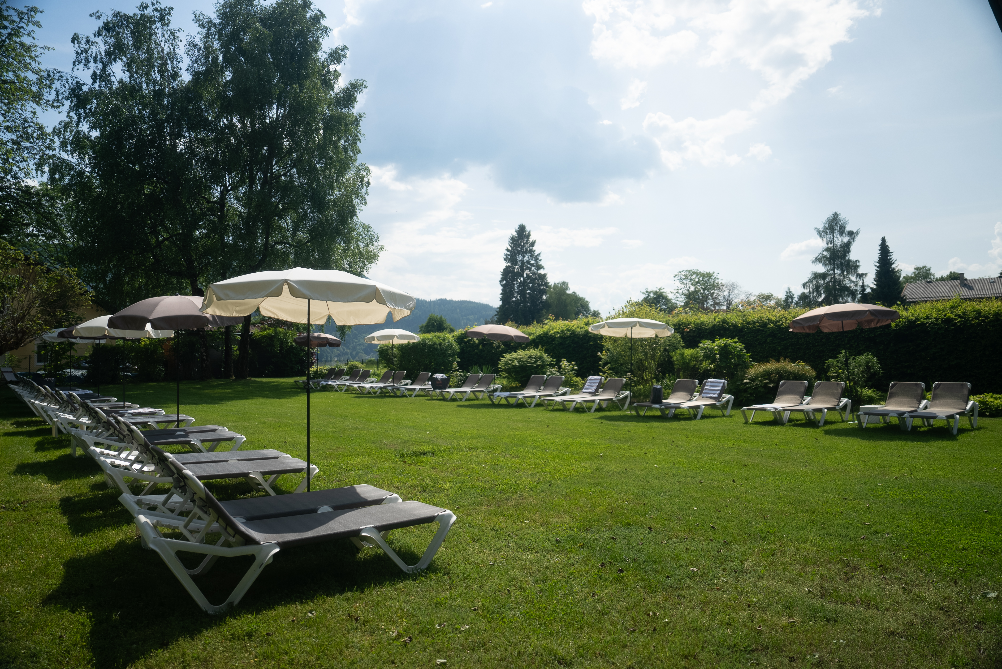 Urlaub-mit-Hund: Auf unsere große Liegewiese dürfen die Hunde an der Leine jederzeit mit. Genug Schattenplätze sind vorhanden.  - Seehotel Das JO. - Wasser | Wellness