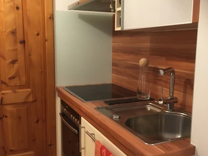 Hundehotel - Pools: Schwimmteich - Moderne und gut ausgestattete Pantryküche in der kleinen Wohnung - Naturforsthaus