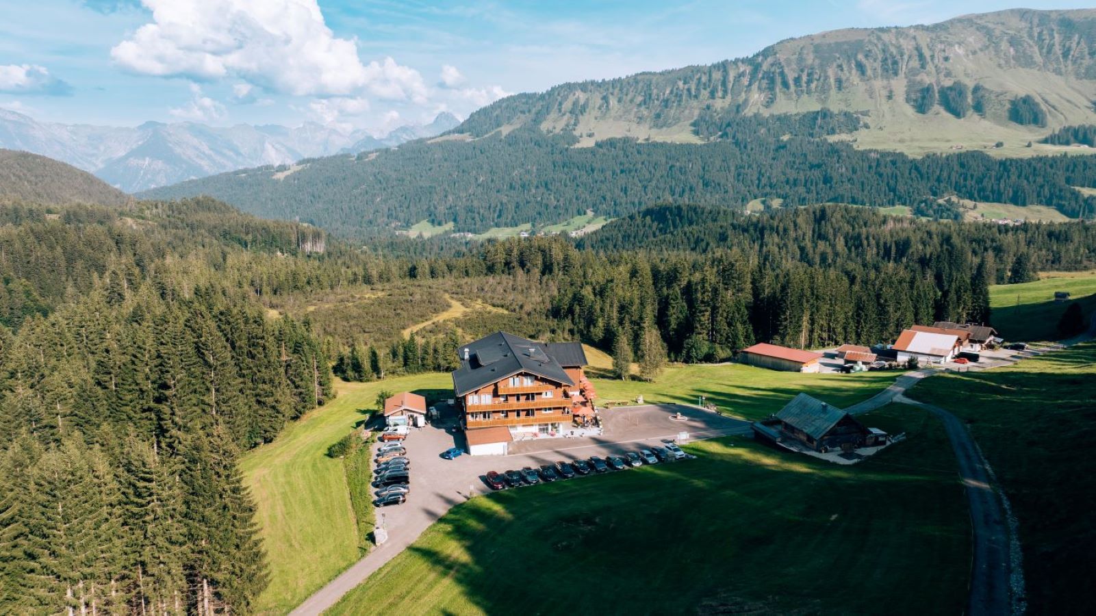 Urlaub-mit-Hund: Hausansicht Vogelperspektive  - Alpengasthof Hörnlepass - Haus | Umgebung