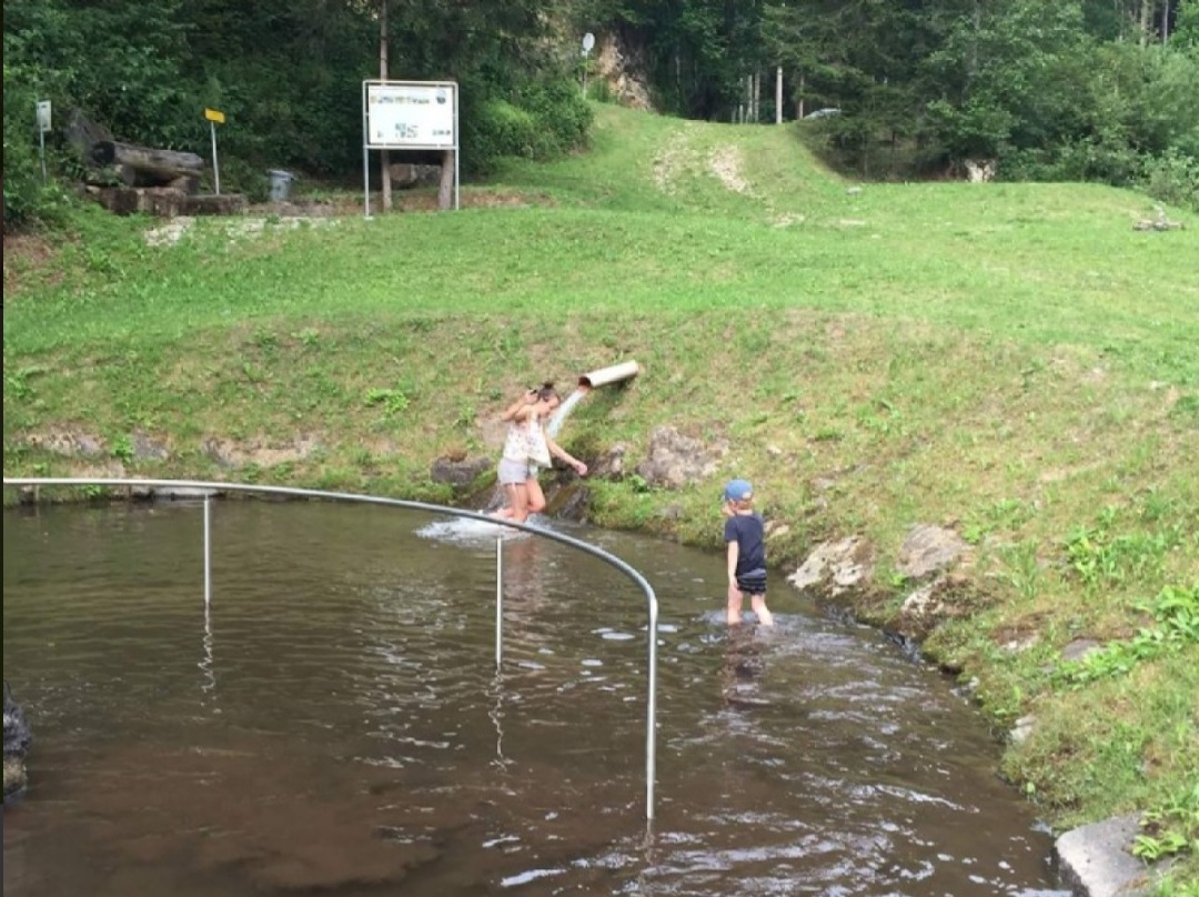 Urlaub-mit-Hund: Wasserraststätte mit Kneippbecken. Erholsames kneippen im Alpenquellwasser beim Gasthof Gutmann. - Gasthof-Pension Gutmann.