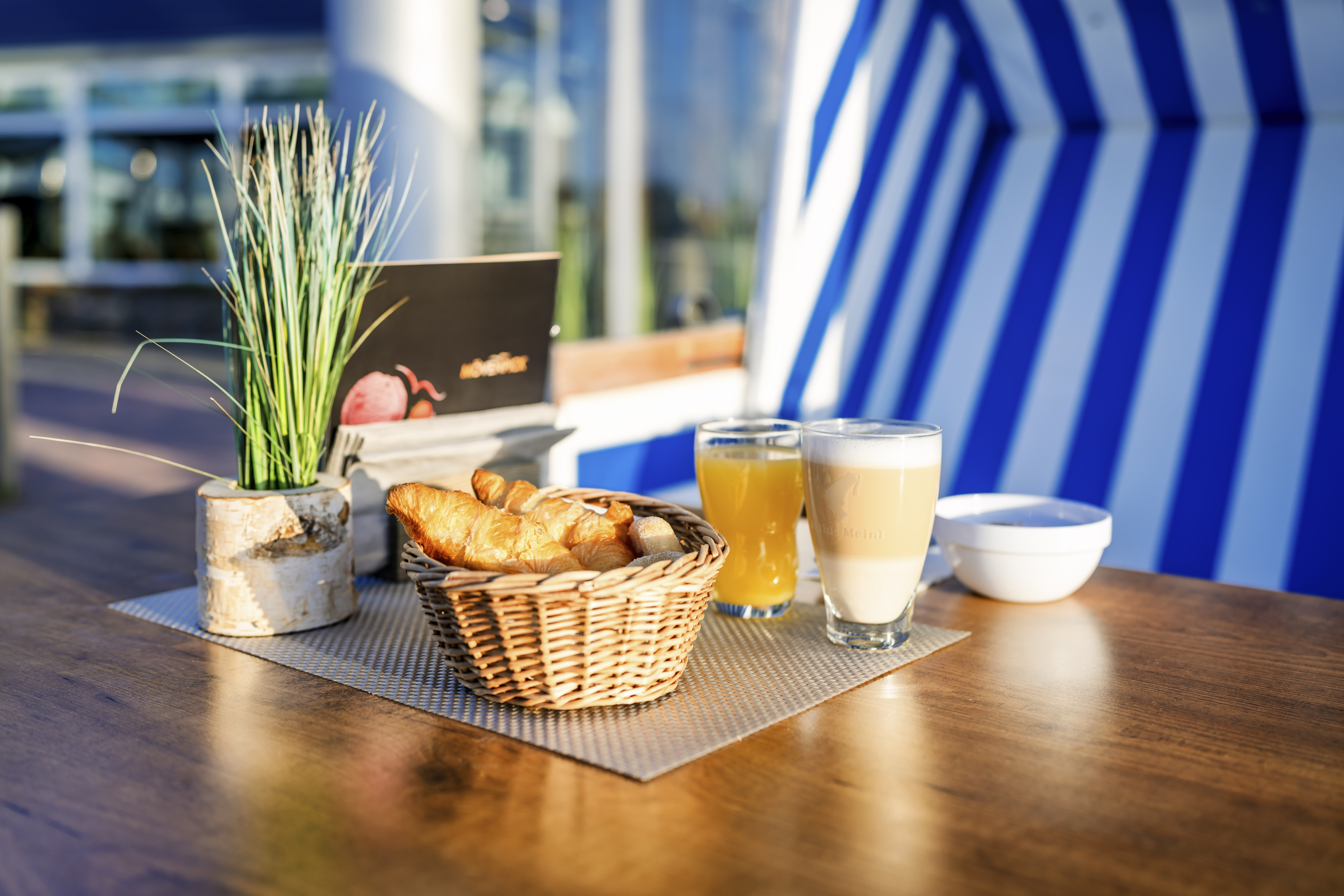 Ferienhaus mit Hund: Frühstück auf der Terrasse - Premiumhaus in Damp
