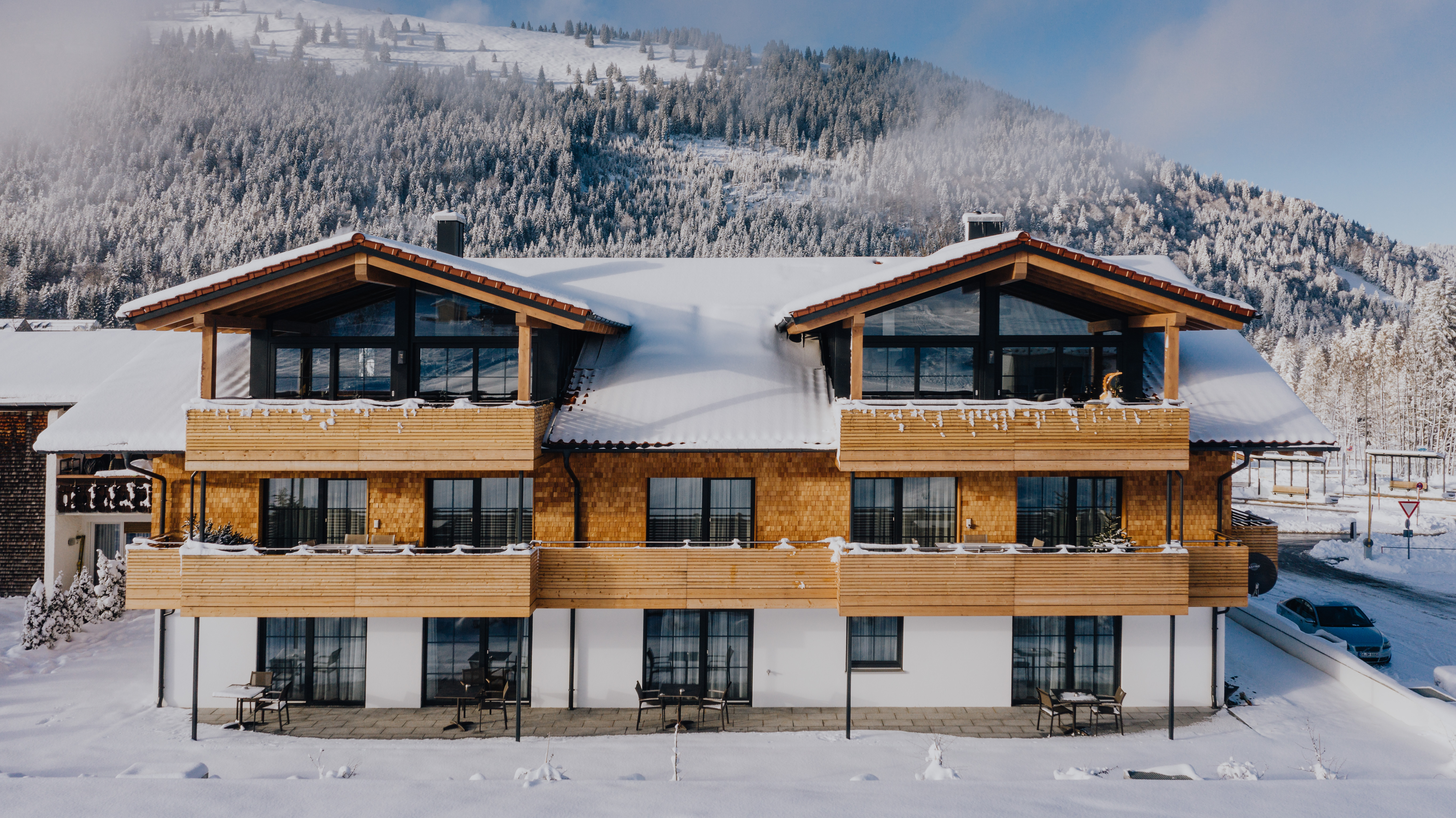 Hundehotel - Wiggensbach - Lodges Außenansicht - Alpin Lodges Oberjoch