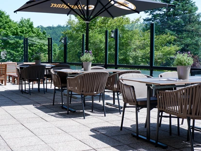 Hundehotel - Preisniveau: moderat - Bad Gandersheim - Sonnenterrasse mit Blick aufs Grüne - Der WOLFSHOF