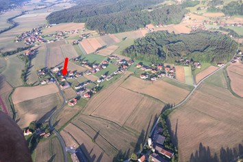 Ferienhaus mit Hund: Sicht vom Heissluftballon im April - Ferienhaus Sausalblick 