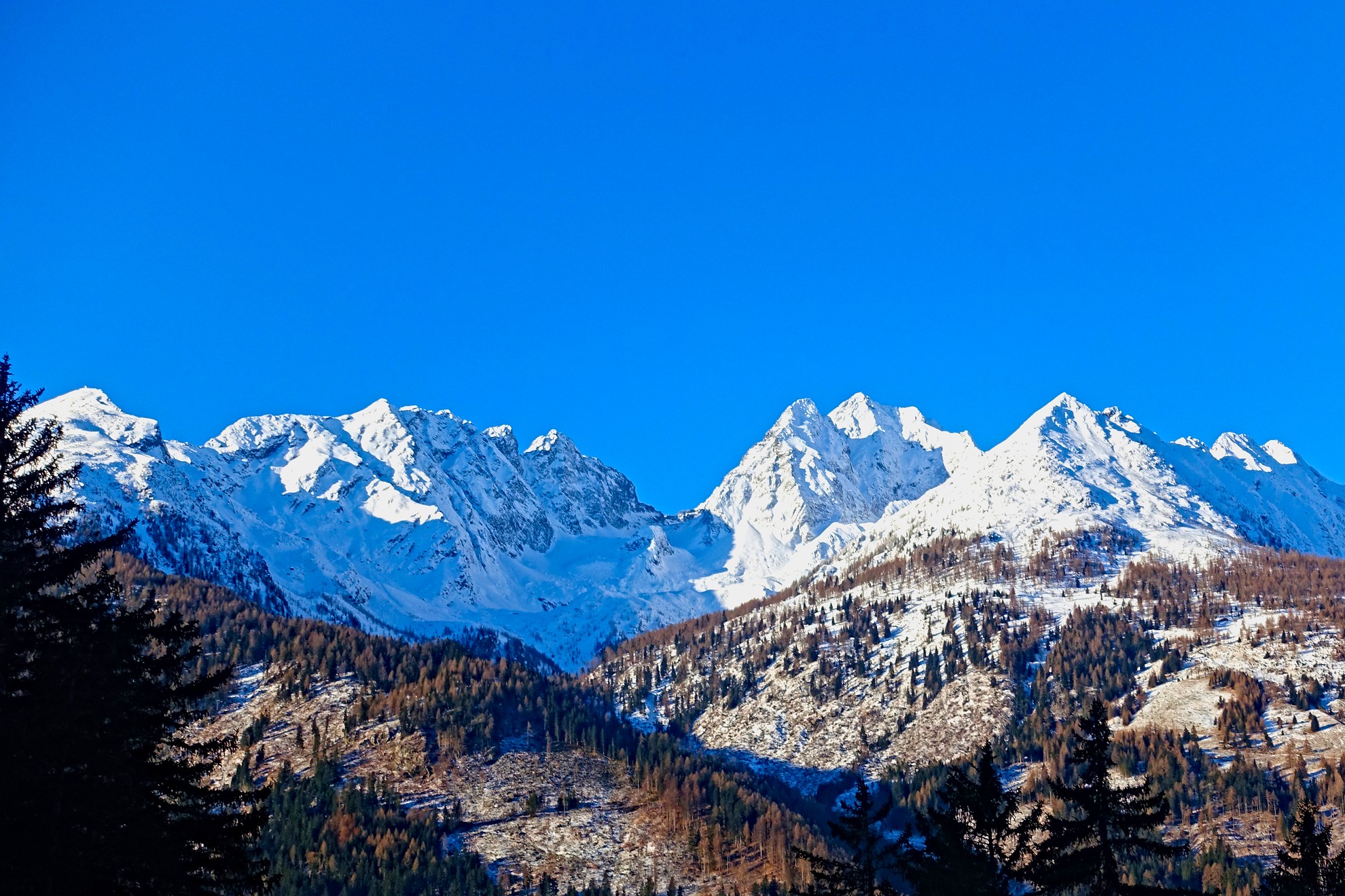 Ferienhaus mit Hund: Blick vom Haus auf die Gipfel der Hohen Tauern - Almchalet Goldbergleiten | Romantische Berghütte - traumhafte Sonnenlage im Nationalpark Hohe Tauern