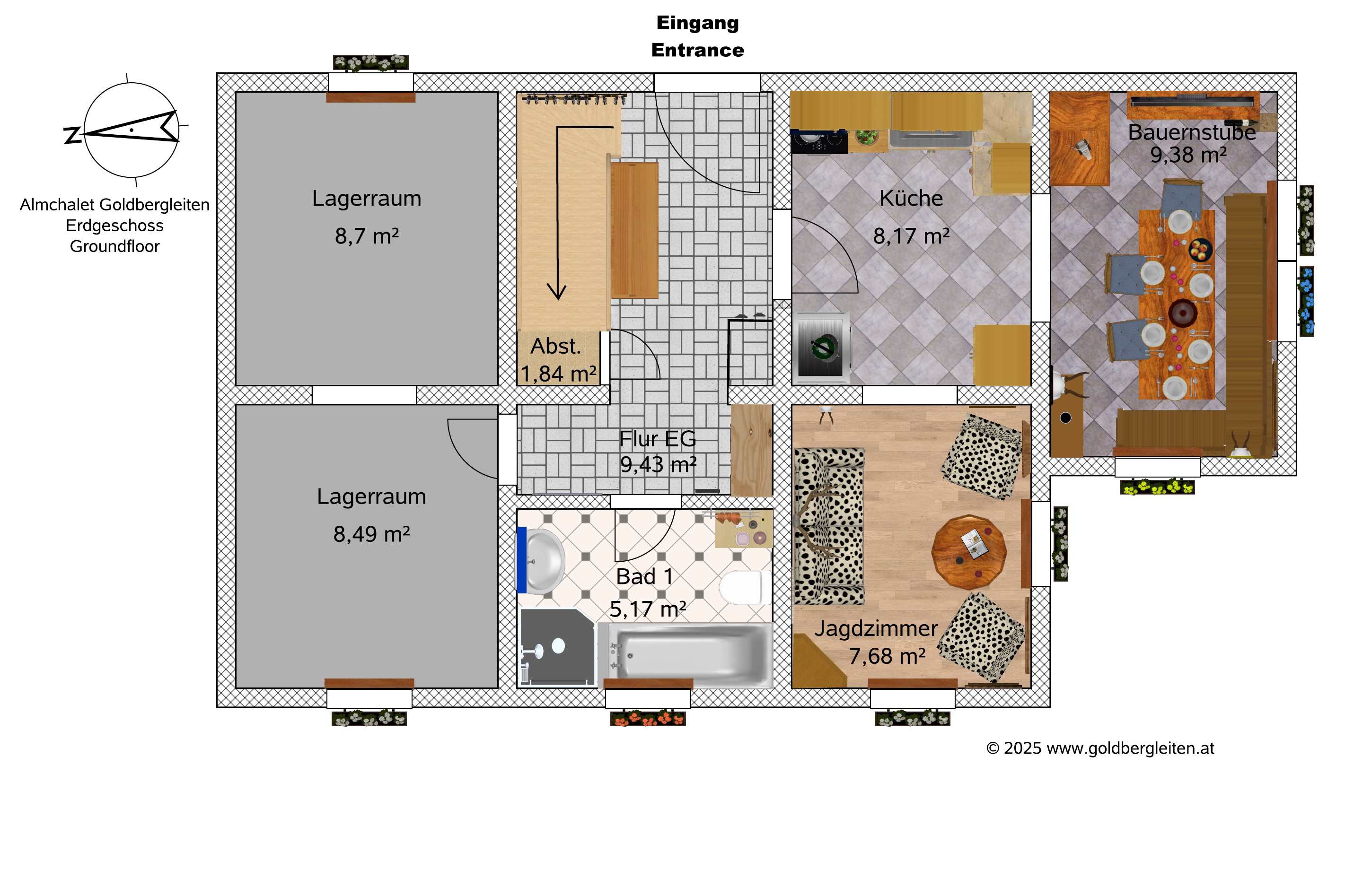 Ferienhaus mit Hund: Grundriss Erdgeschoss - Almchalet Goldbergleiten | Romantische Berghütte - traumhafte Sonnenlage im Nationalpark Hohe Tauern