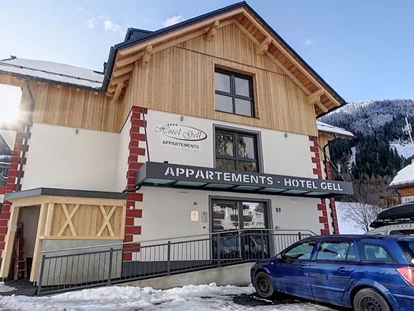 Hundehotel - Tauplitz - Winterbild Appartementhaus - Hotel Wohlfühlpension Gell und Appartements