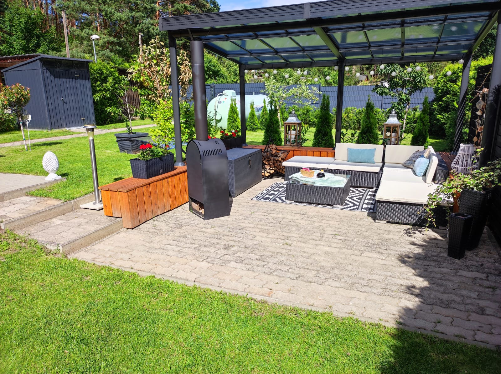 Urlaub-mit-Hund: ihr Loungebereich im Garten mit Kaminfeuer - Natur & Wellness Haus Oase - Haus | Umgebung