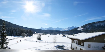 Hundehotel - Sauna - Olympiaregion Seefeld - Die Winter-Aussicht von einem der Cristall Appartements nach Süden - Chalet Cristall und Chalet Josi ***Superior