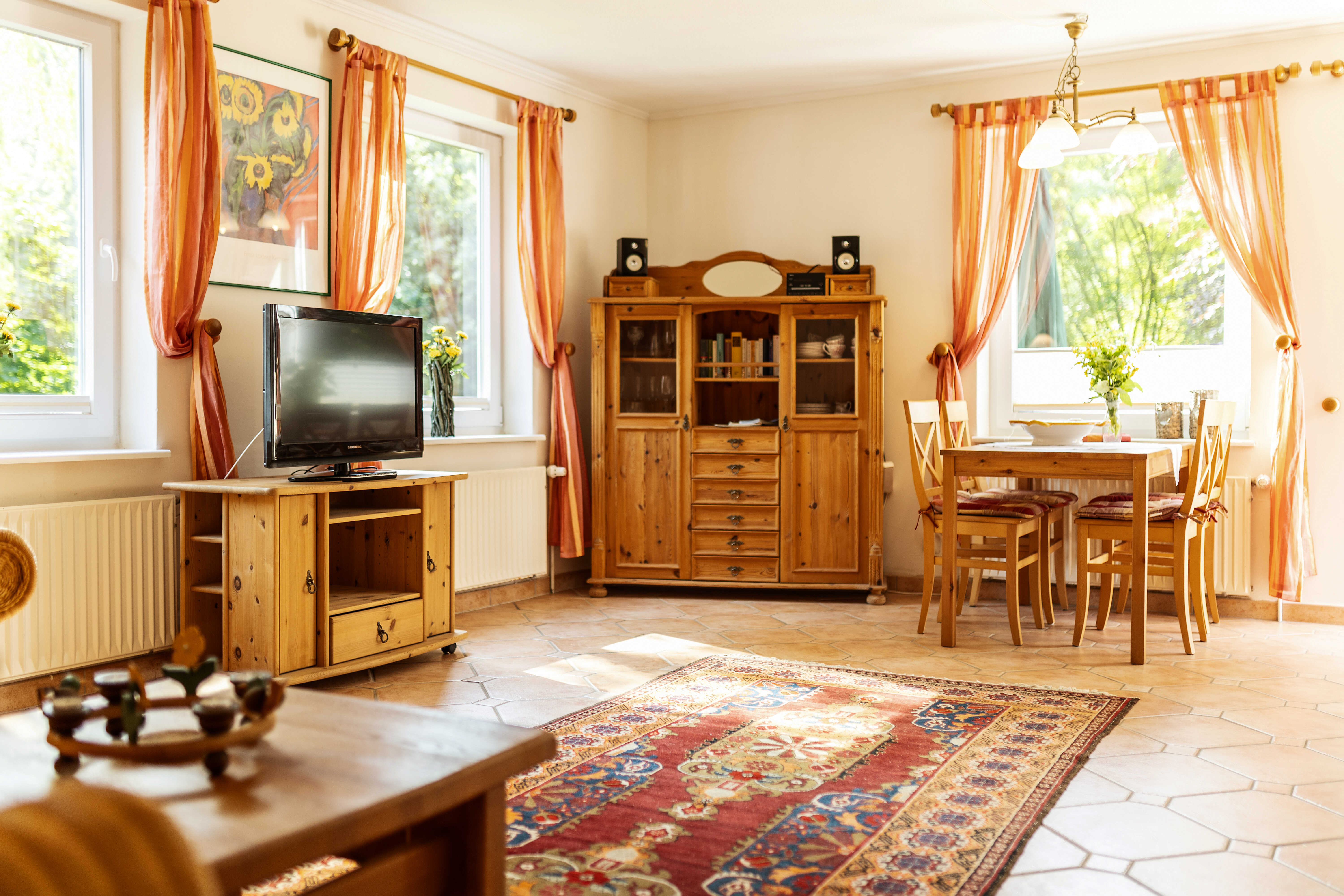 Urlaub-mit-Hund: Wohn- und Essbereich Sonnenschein - Immenhagen Ferienwohnungen - Wohnen | Schlafen