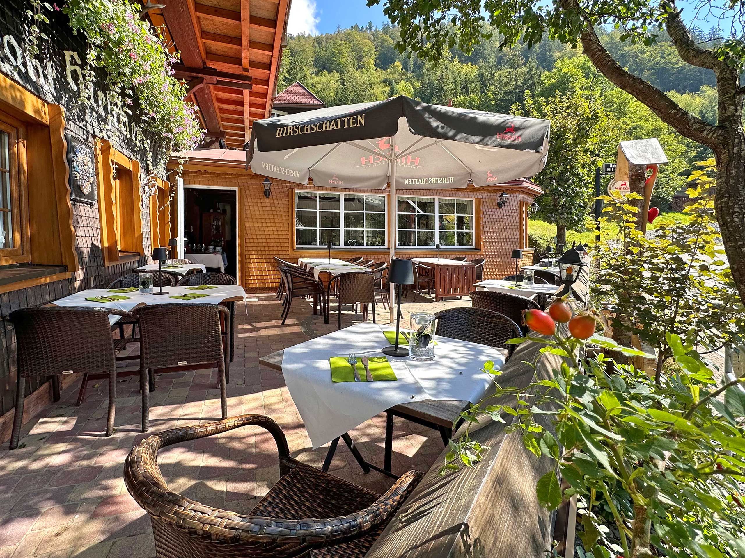Urlaub-mit-Hund: Gartenterrasse - Hotel Hirschen  - Essen | Trinken
