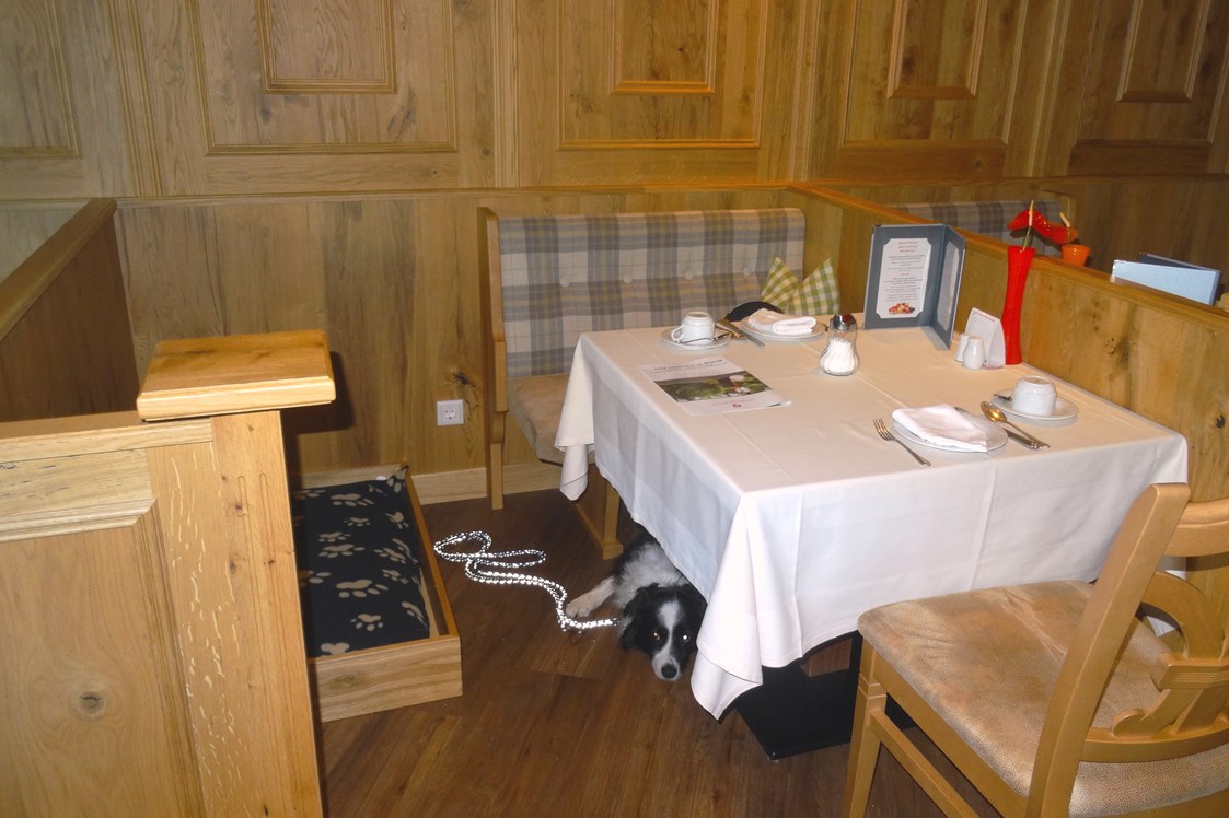 Urlaub-mit-Hund: unser Tisch im Speiseraum - Bergresort Seefeld